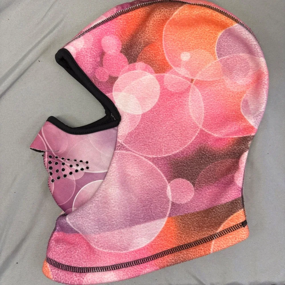 Seirus Kids Balaclava Fleece‎ Face Mask Pink Orange Bubble Print Winter Hood